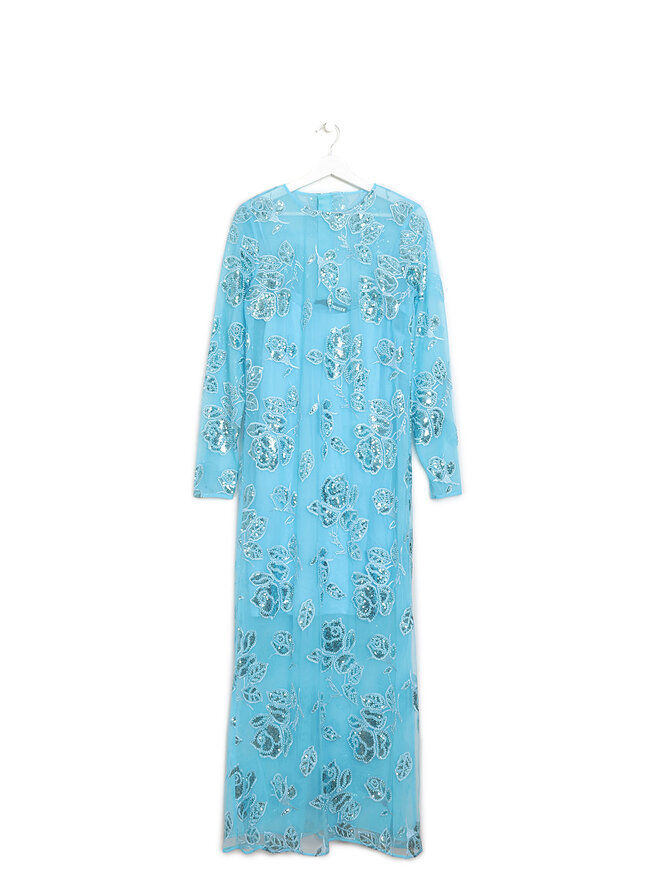 ROTATE Birger Christensen Sequinned Floral Embroidery Maxi Dress
