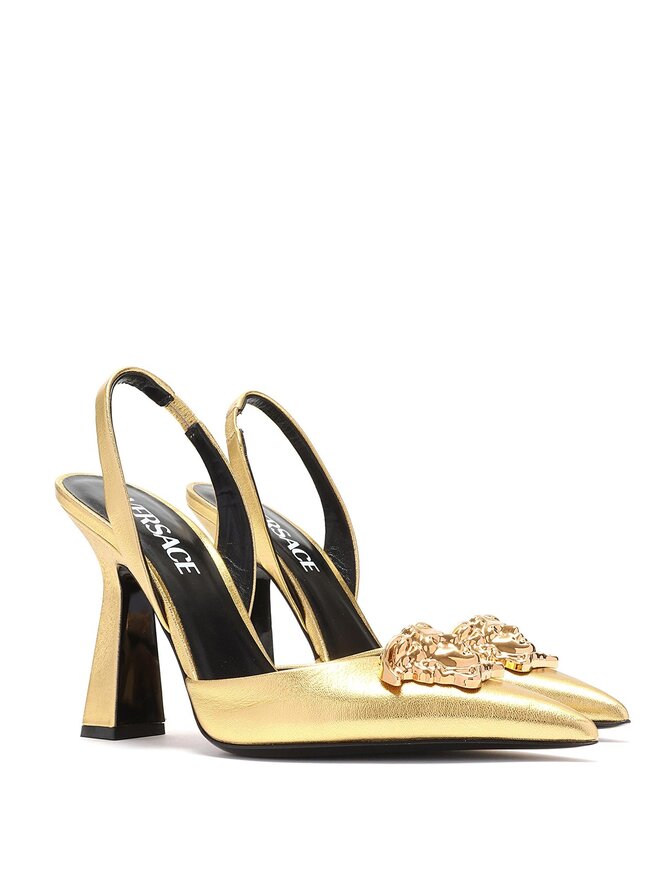 VERSACE La Medusa Metallic Leather Slingback Pumps
