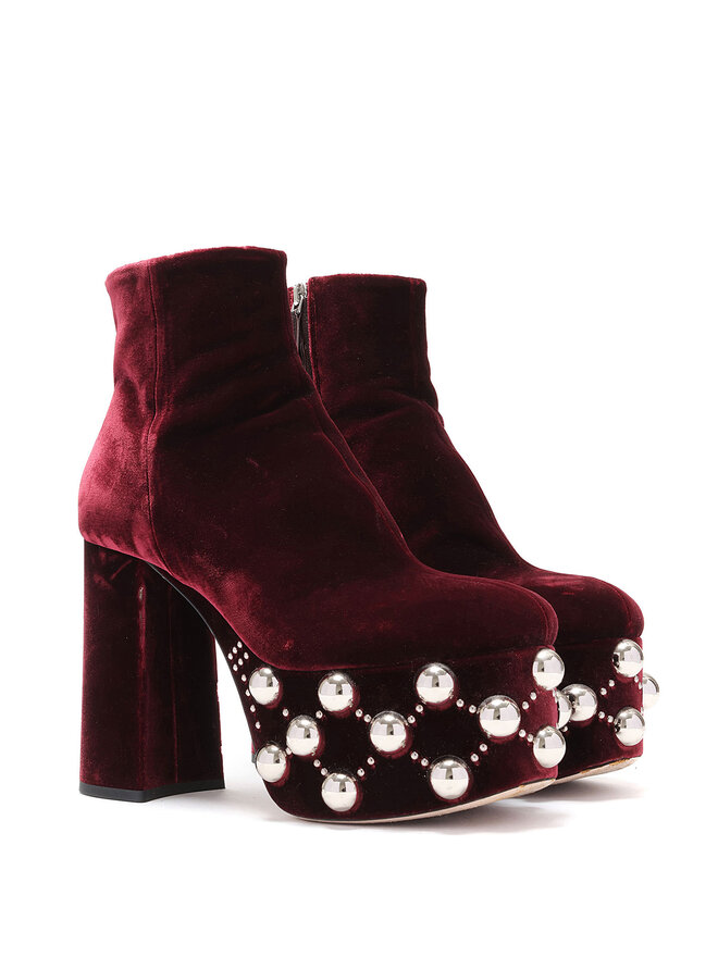 MIU MIU Bottes à plateforme en velours bordeaux