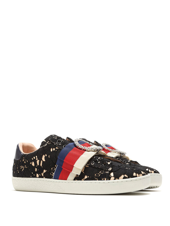 GUCCI Crystal Embellished Lace Sneakers