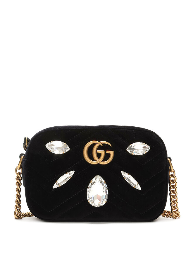 GUCCI Mini Sac Marmont GG en Velours Matelassé avec Cristaux