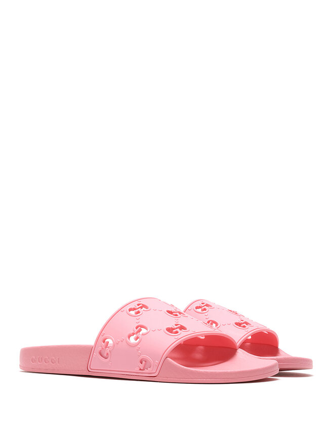 GUCCI Rubber Logo Embossed Slip-On Sandals
