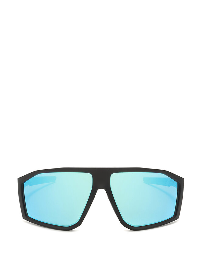 PRADA Geometric Shield Sunglasses with Blue Mirror Lenses