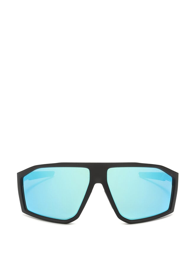 PRADA Lunettes de Soleil Géométriques à Verres Miroir Bleus PRADA Lunettes de Soleil Géométriques à Verres Miroir Bleus