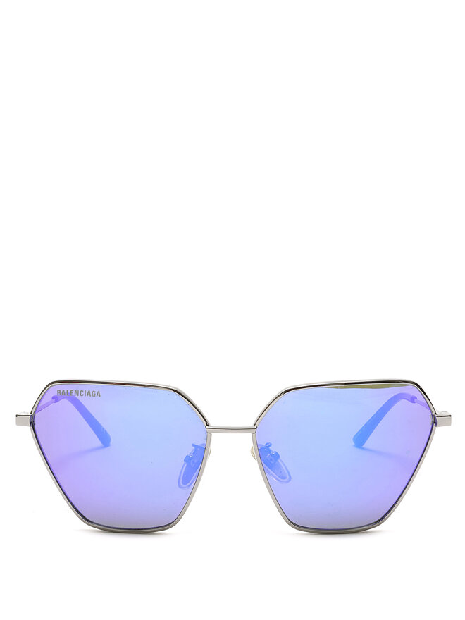 BALENCIAGA Lunettes de soleil géométriques à monture argentée