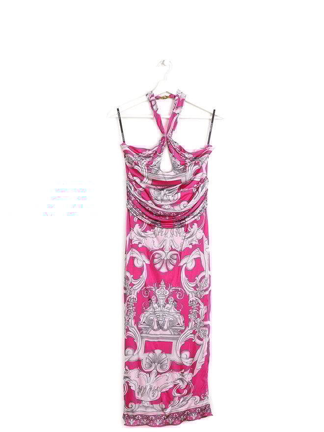 VERSACE Robe rose à motif floral avec boutons Medusa VERSACE Robe rose à motif floral avec boutons Medusa