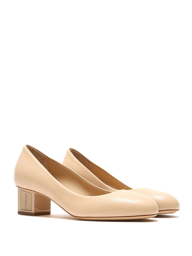 CHANEL Ballerines en cuir beige