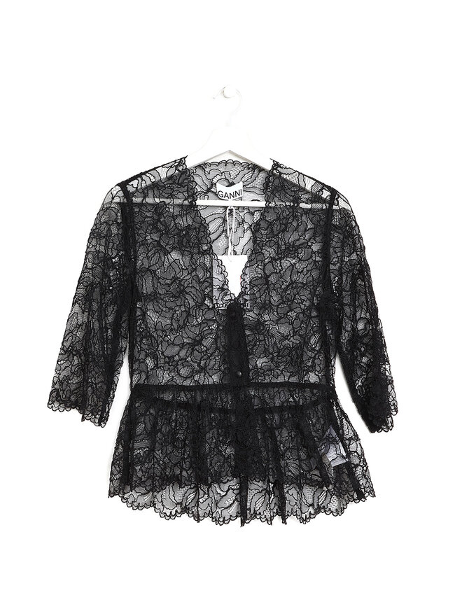 GANNI Long Sleeve Lace Blouse