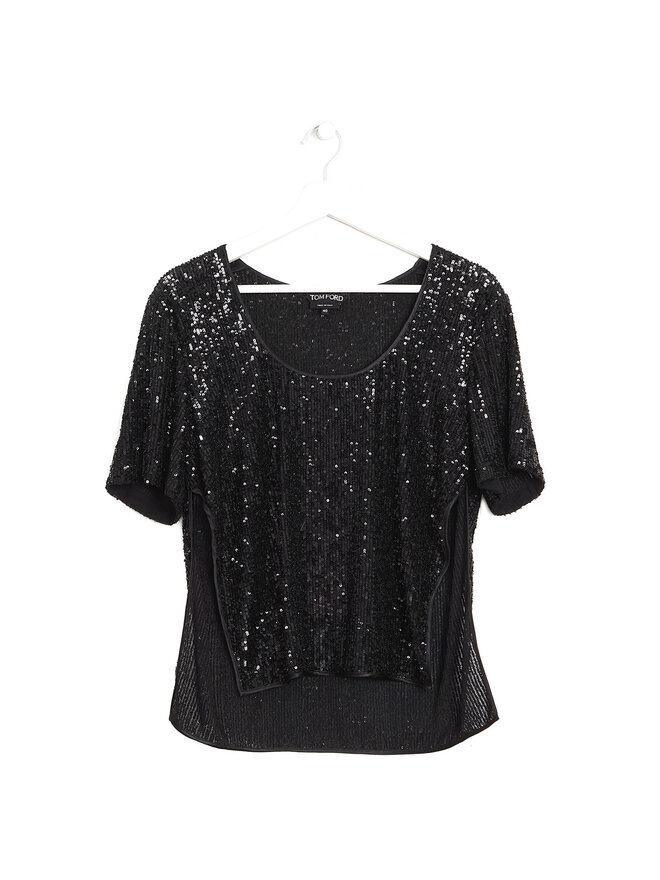TOM FORD Embroidered Sequin Short Sleeve Top