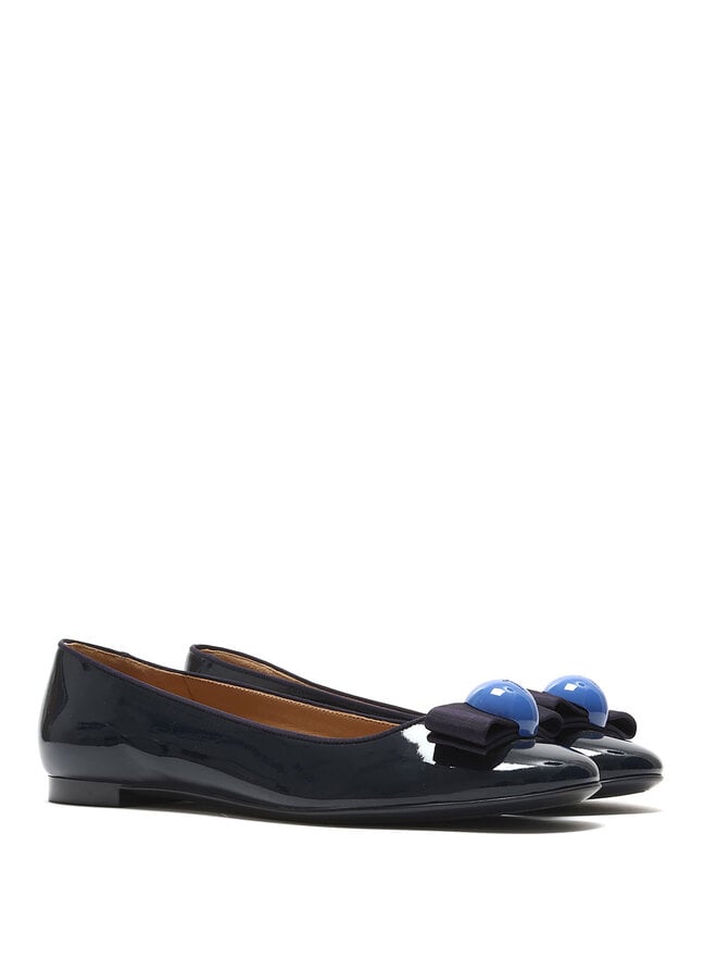 Salvatore Ferragamo Navy Patent Leather Ballet Flats