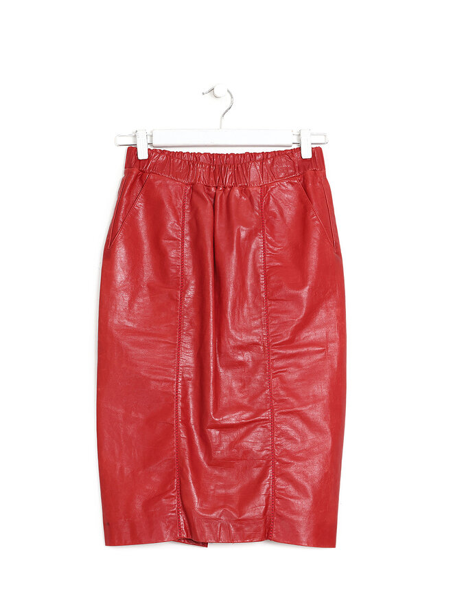 BOTTEGA VENETA Ruched Red Leather Skirt