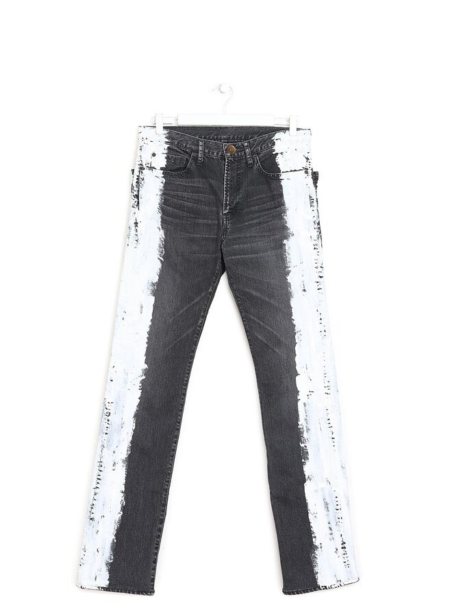 Maison Mihara Yasuhiro Slim Frayed Hem Paint-Splatter Jeans