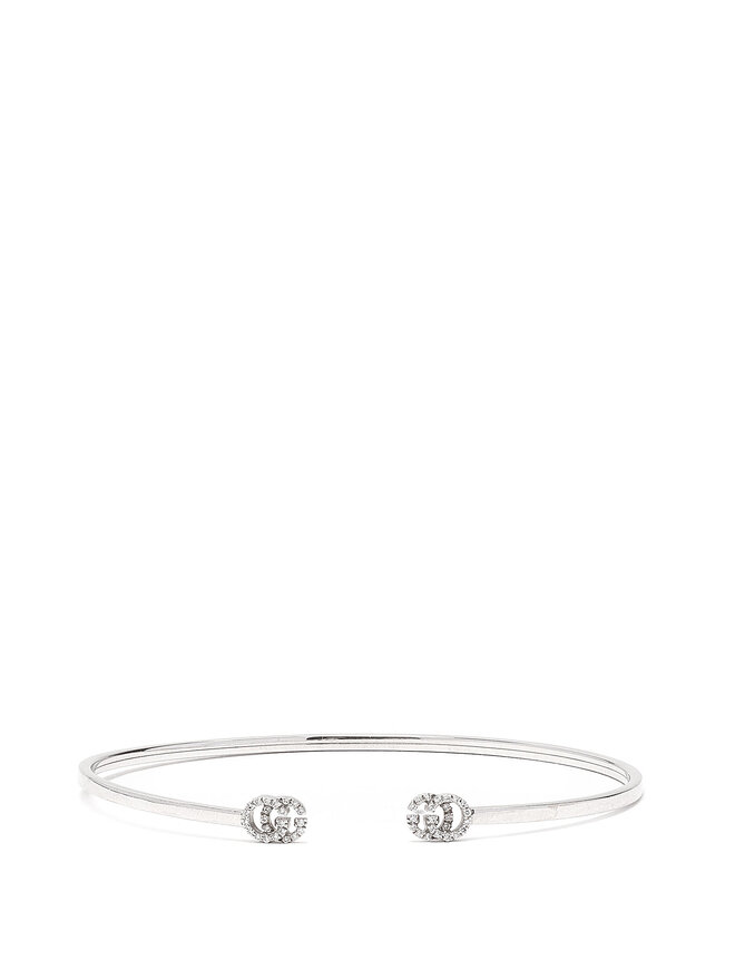 GUCCI 18K White Gold Diamond Gucci Cuff Bracelet