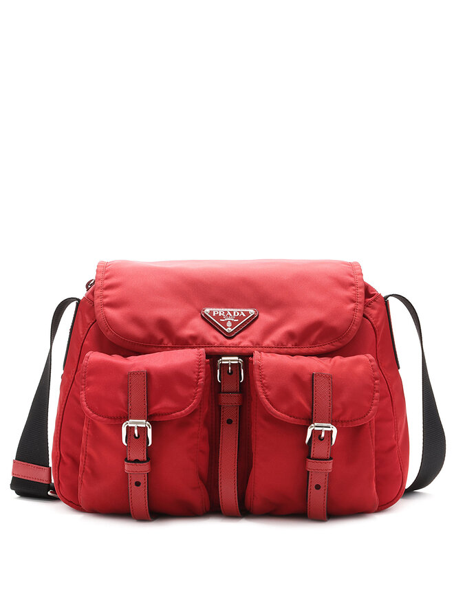 PRADA Red Nylon Buckle Shoulder Bag