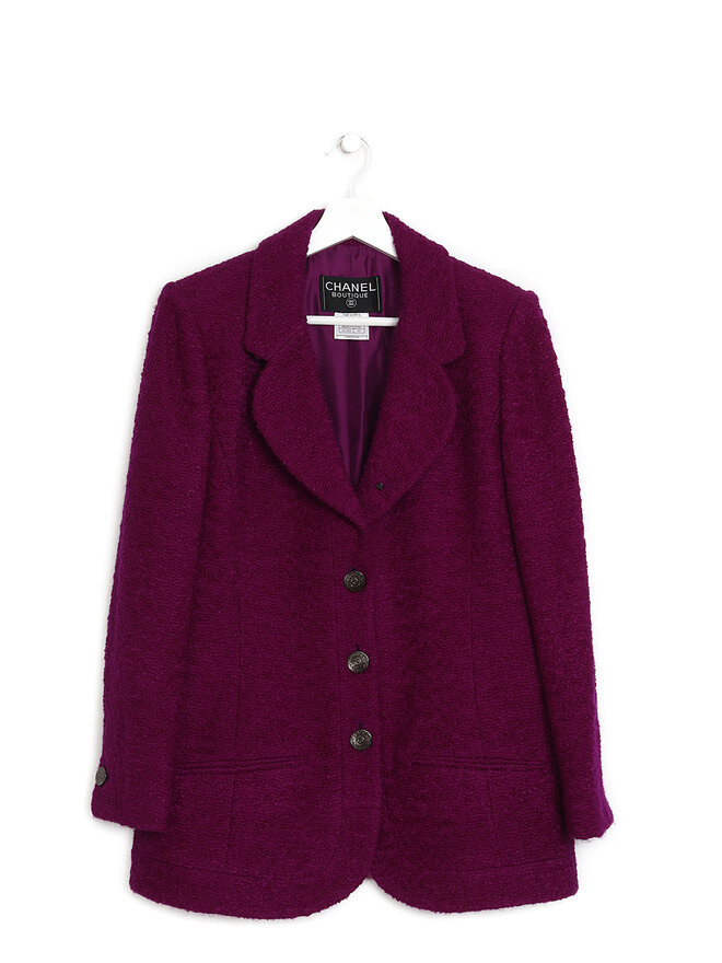CHANEL Wool Blend Jacket with Lapel Collar