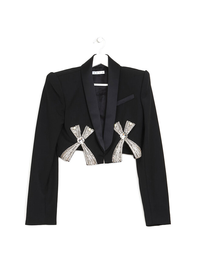 AREA Cropped Blazer with Crystal Bow