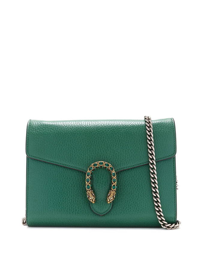 GUCCI Emerald Grained Leather Wallet with Chain