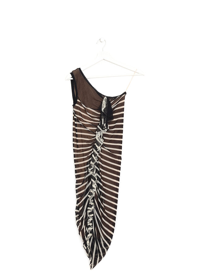 Jean Paul Gaultier SOLEIL Off-Shoulder Mesh Maxi Dress