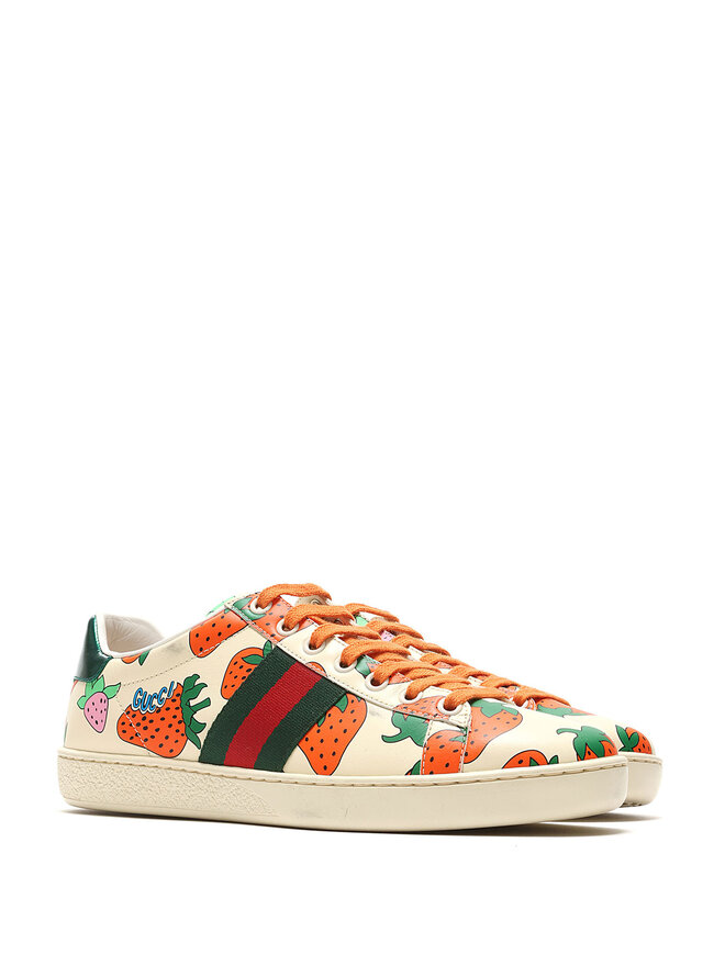 GUCCI Baskets en Cuir Imprimé Fraises GUCCI Baskets en Cuir Imprimé Fraises