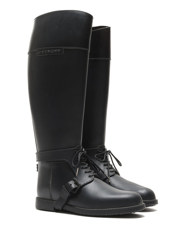 GIVENCHY Lace-Up Knee-High Rubber Boots