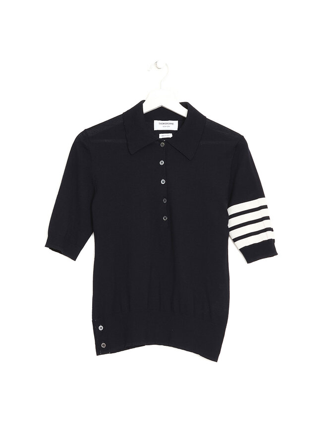 THOM BROWNE Polo Relaxed 4-Bar en Laine THOM BROWNE Polo Relaxed 4-Bar en Laine