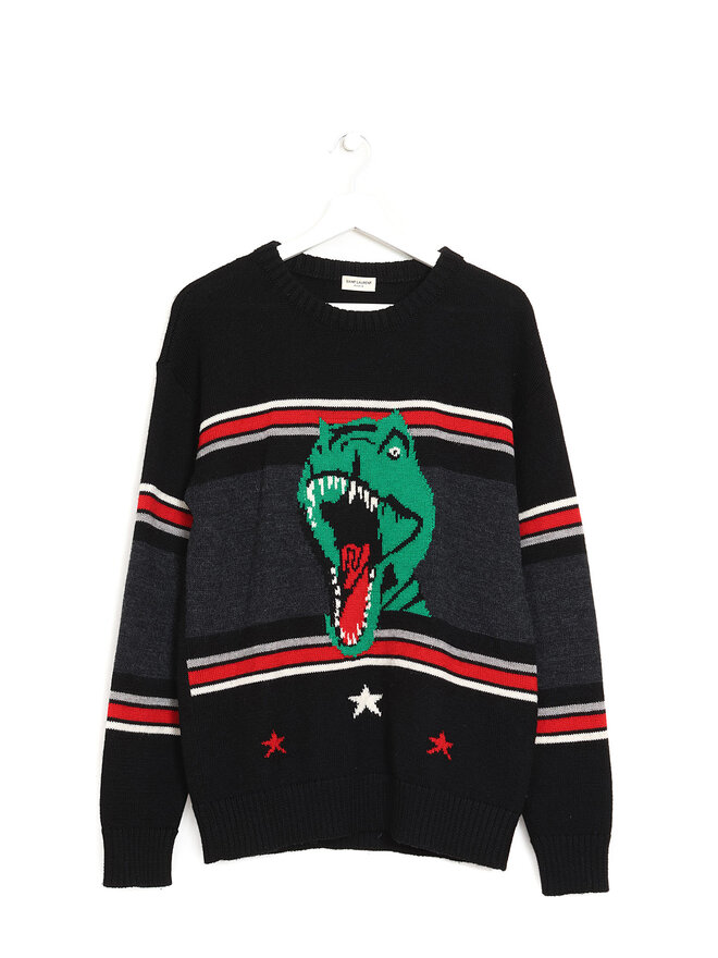 SAINT LAURENT Pull en laine à motif dinosaure SAINT LAURENT Pull en laine à motif dinosaure