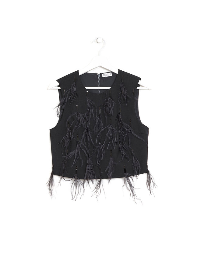 BRUNELLO CUCINELLI Feather Detail Sleeveless Top