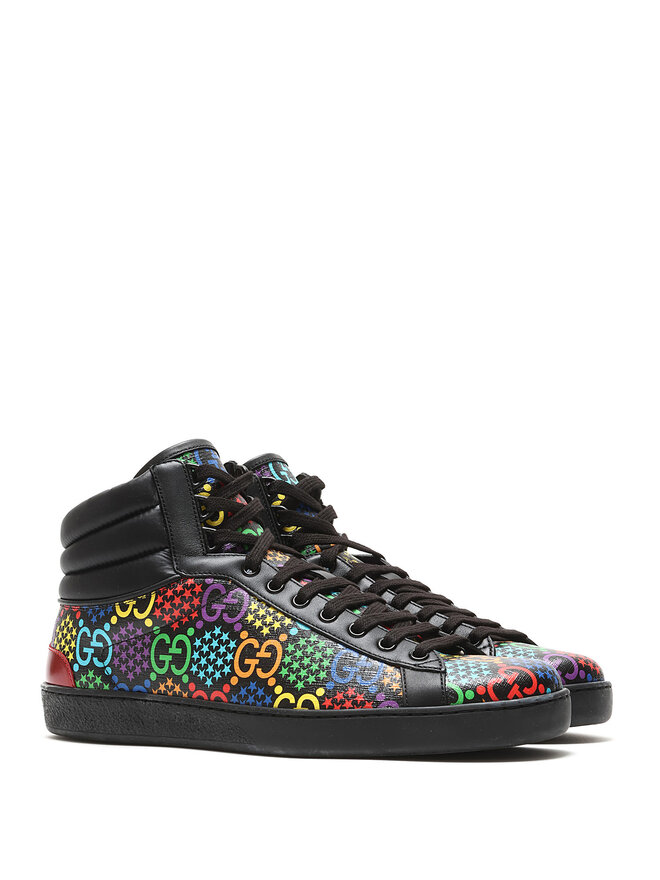 GUCCI Baskets montantes en cuir logo GG multicolore GUCCI Baskets montantes en cuir logo GG multicolore
