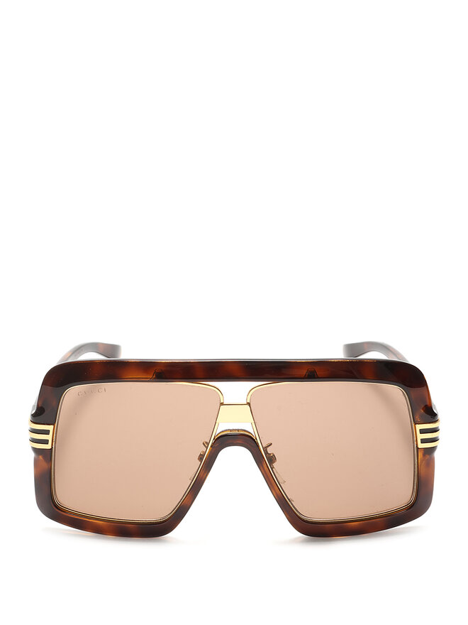 GUCCI Square Smoked Sunglasses with Gold Accent