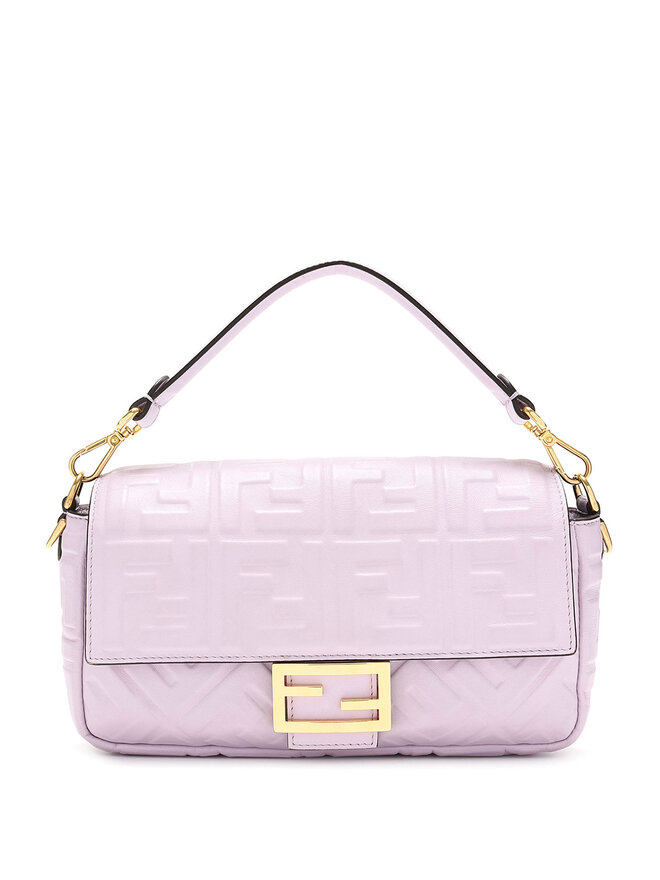 FENDI Sac Baguette en Cuir Lilas Zucca Embossé FENDI Sac Baguette en Cuir Lilas Zucca Embossé
