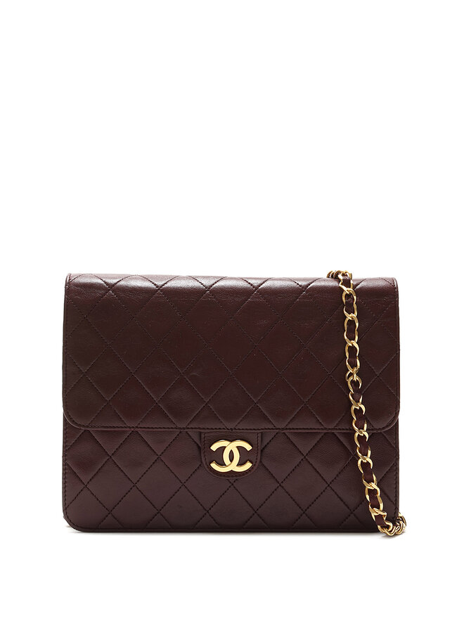 CHANEL Sac à l'épaule en cuir d'agneau matelassé bourgogne CHANEL Sac à l'épaule en cuir d'agneau matelassé bourgogne