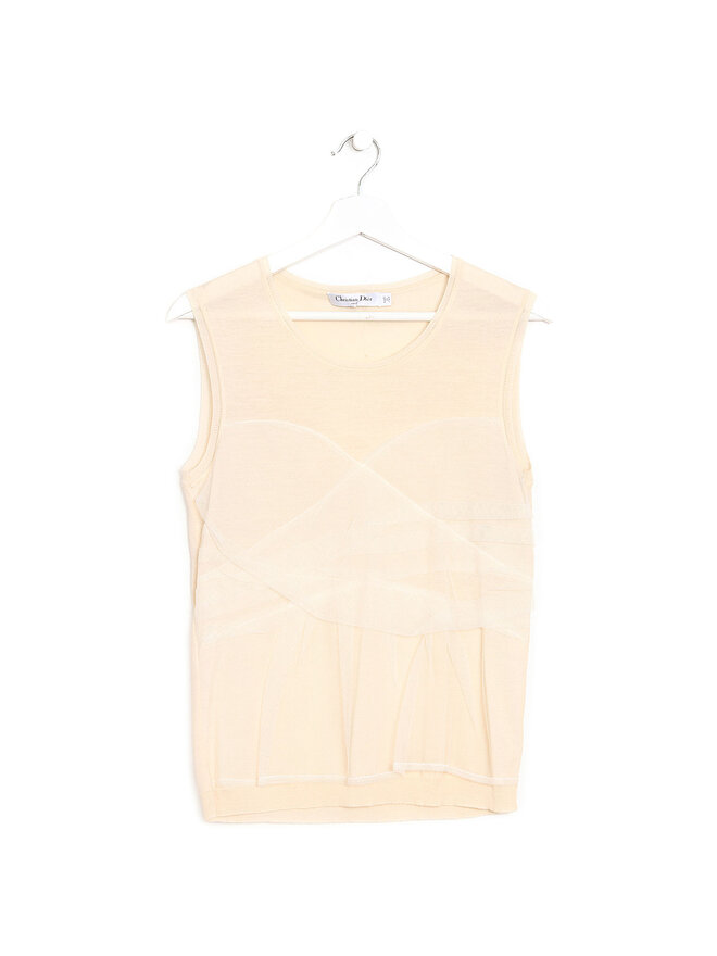 Christian Dior Sleeveless Wool Top with Tulle Panel