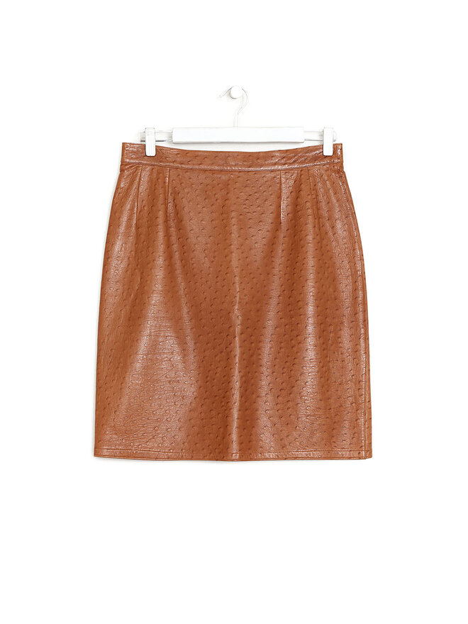 Max Mara Brown Leather Polka Dot Midi Skirt