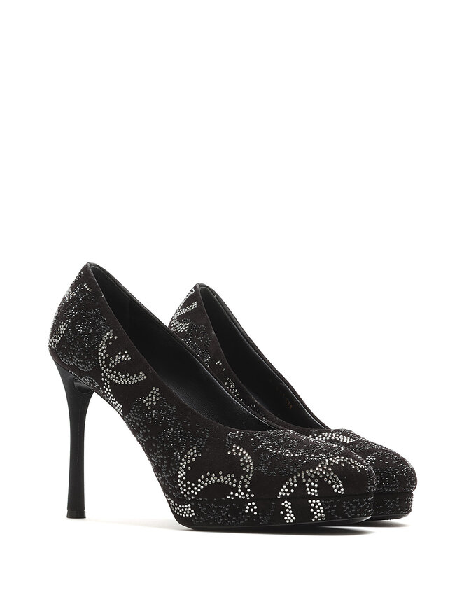 CHANEL Rhinestone Logo Embellished Pumps