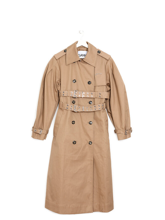 GANNI Camel Bonded Cotton Trench Coat