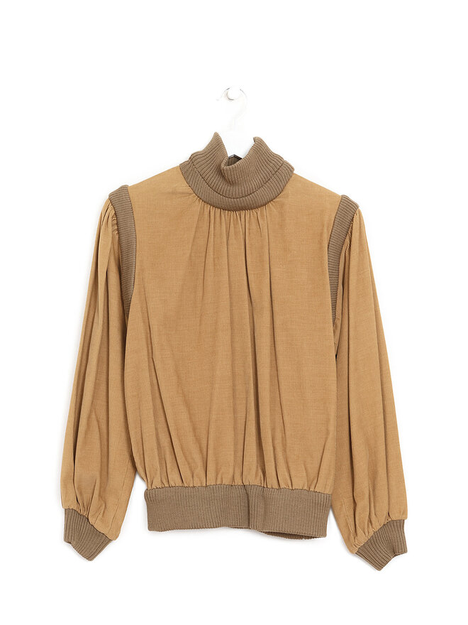 Yves Saint Laurent Rive Gauche Beige Rib Knit Trim Sweater