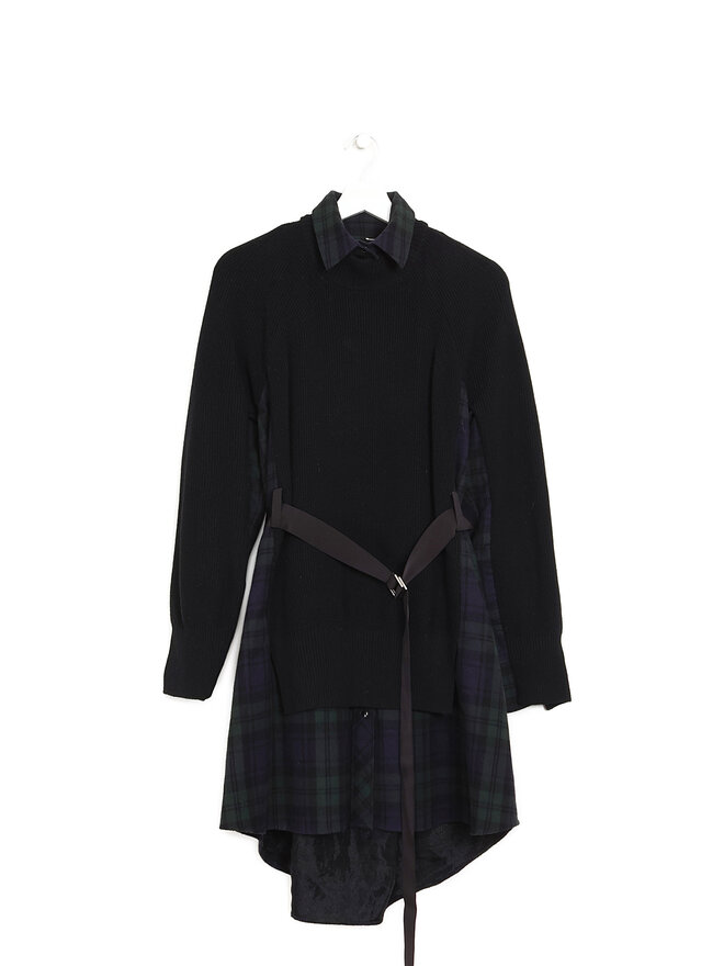SACAI Plaid Panelled Midi Dress
