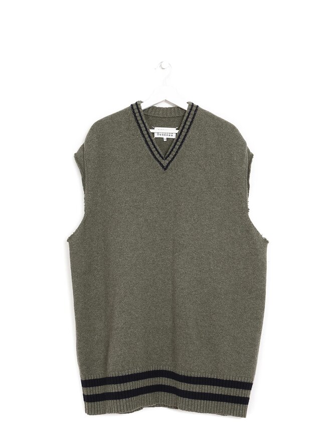 Maison Margiela Green Wool V-Neck Vest