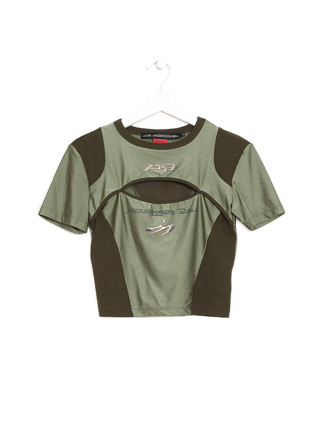 Andersson Bell  Women's Cut-Out Racing T-Shirt in Khaki