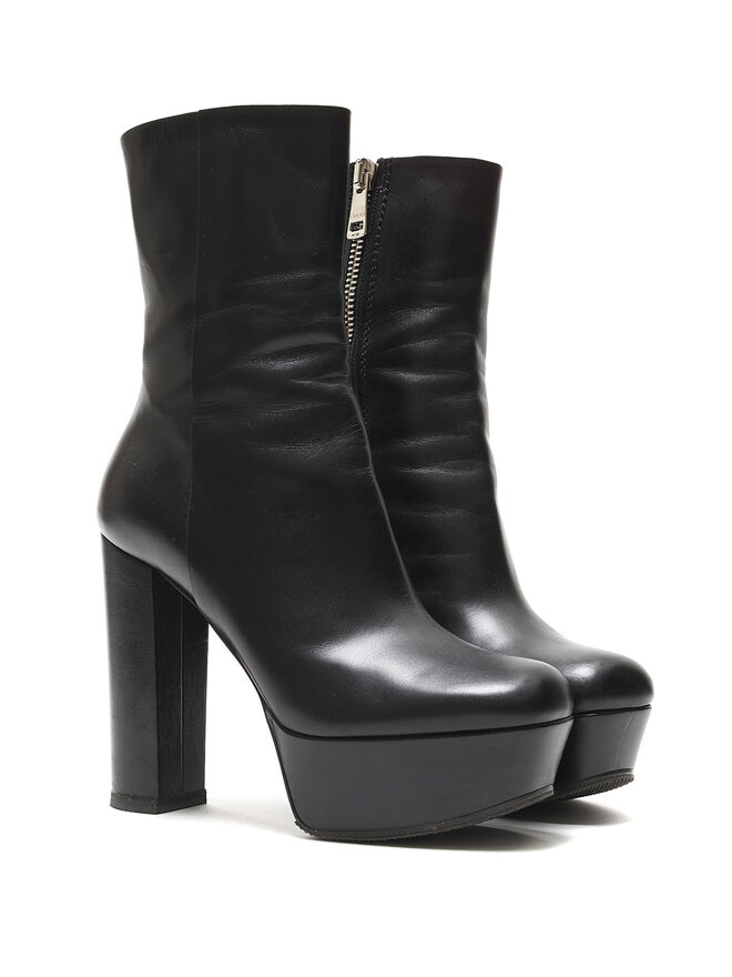 GUCCI Leather Block Heel Platform Ankle Boots
