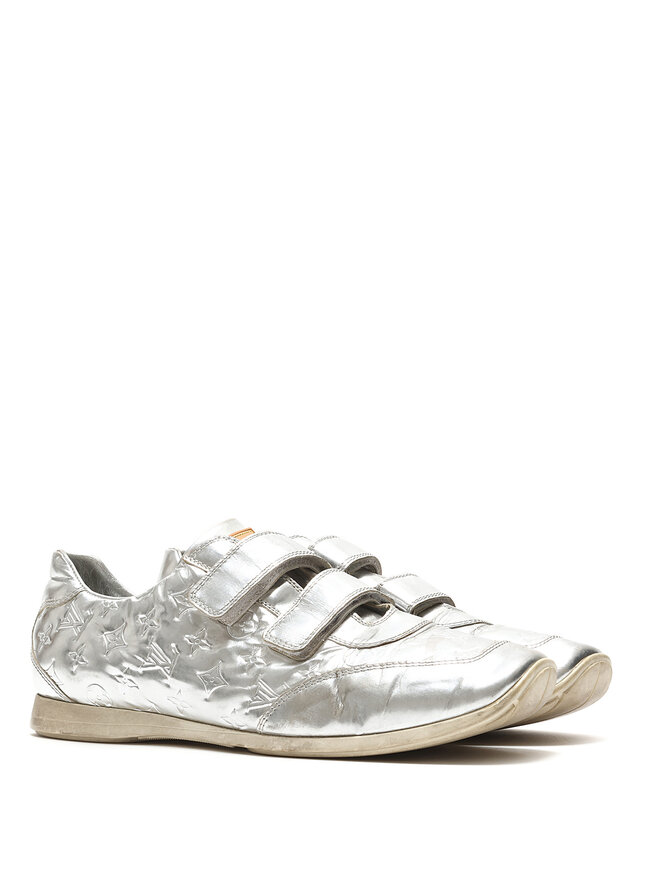 LOUIS VUITTON Embossed Monogram Silver Sneakers