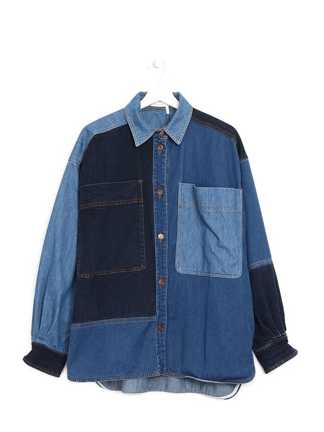 See by Chloé Chemise en Denim à Blocs de Couleur See by Chloé Chemise en Denim à Blocs de Couleur