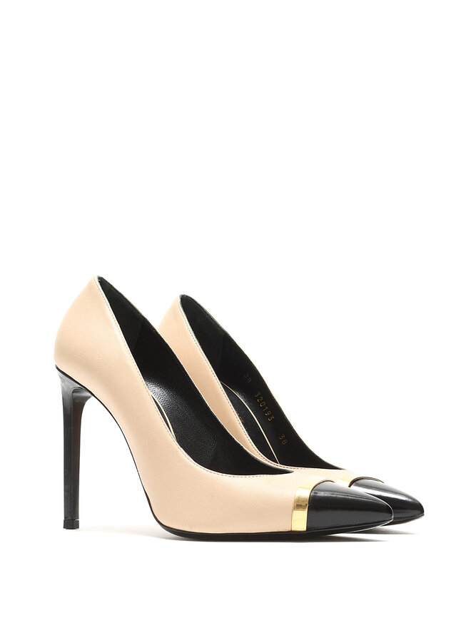 SAINT LAURENT Two-Tone Stiletto Leather Pumps