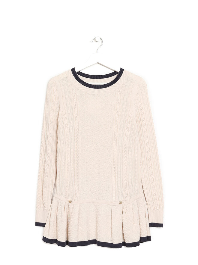 CHANEL White Knit Dress with Blue Trim