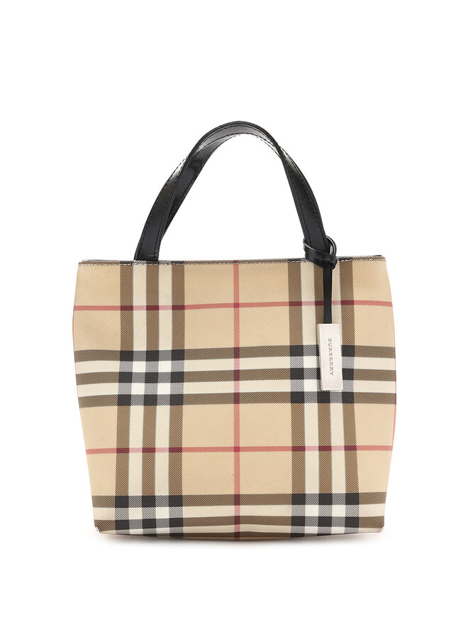 BURBERRY Checkered Canvas Tote Bag