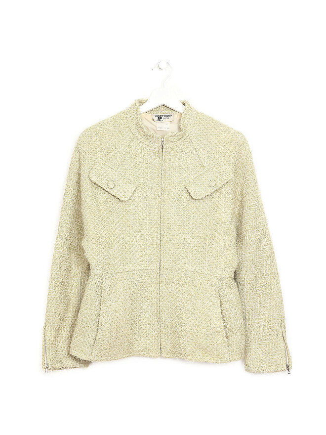 Courrèges Ensemble Manteau et Jupe Midi en Tweed Vert