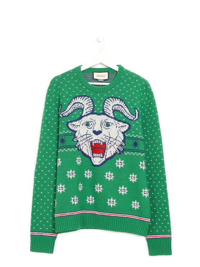 GUCCI Pull en Laine Jacquard Vert