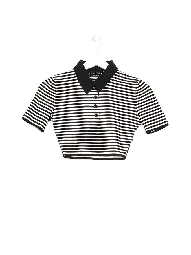 Dolce & Gabbana Striped Virgin Wool High Collar Top