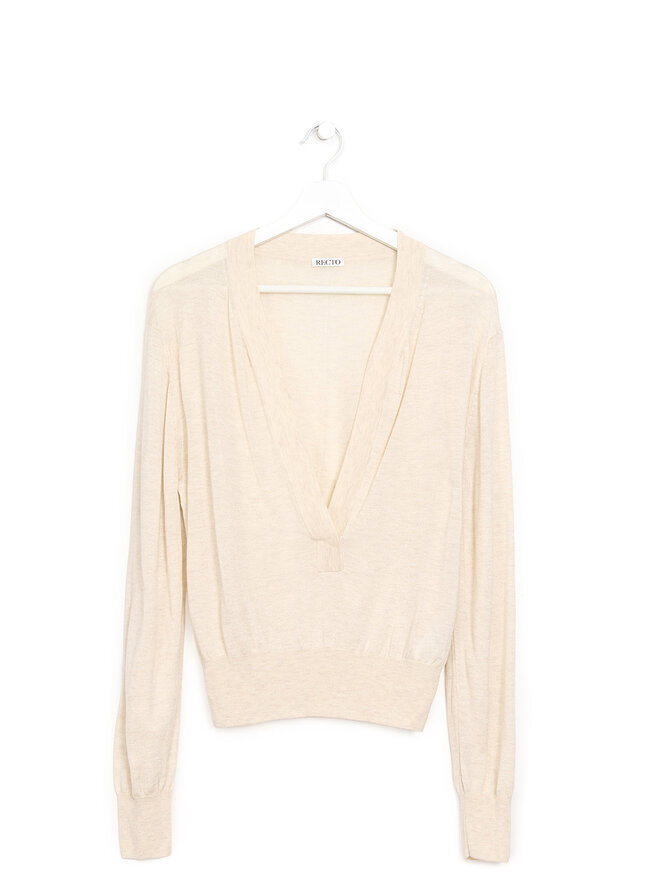 RECTO V-Neck Cream Knit Sweater
