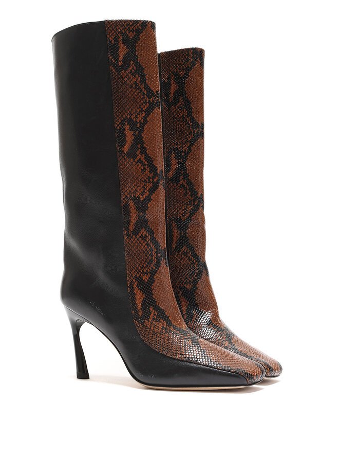 JIMMY CHOO Bottes en Cuir Imprimé Serpent Mabyn 85